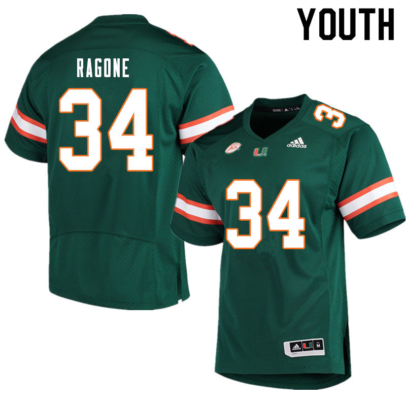 Youth #34 Ryan Ragone Miami Hurricanes College Football Jerseys Sale-Green - Click Image to Close